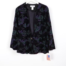 NEW 80s Jeri Marque Whimsigoth Velvet Floral Blazer Jacket 10 Large Shoulder Pad
