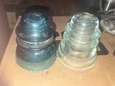 Vintage Hemingray 42 Aqua and Clear Glass Insulators Two Made in the USA 4.5"
