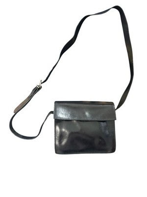 Vintage Talbots Black Leather Shoulder Italy Minimalist Crossbody Flap Purse