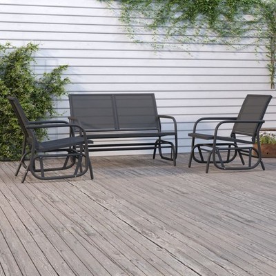 Garten Lounge Set Schaukelstuhl Bank Gartenmöbel 3-tlg. Textilene Stahl vidaXL