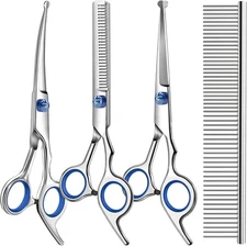 Professional Pet Dog Grooming Combs Scissors Kit Straight Curved Thinning Shears