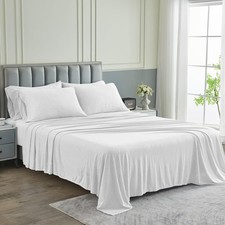 Bed Sheets - Queen Sheet Set 4-Piece, Heather White - Hotel Luxury 1800 Bru...