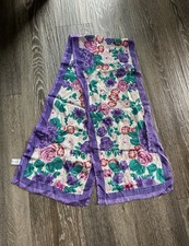 Vintage Oscar de la Renta Purple Pink Floral Silk Metallic Thread Scarf Japan