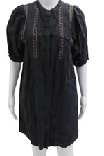 Hartford Women Shirt Dress Black Cotton Short Sleeve Boho Size 0