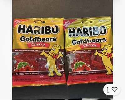 HARIBO 2 x 4oz Bags GOLDBEARS Gummi Candy CHERRY Share Size BEARS Shaped Gummies