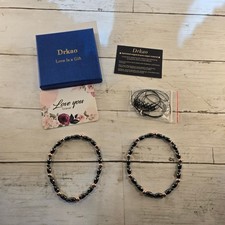 NEW Drkao Health Magnetic Hematite Pure Copper Bead Bracelet Set 2pc Rose Gold