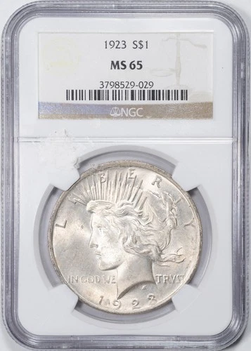 1923 NGC MS65 Peace Dollar Gem Uncirculated Philadelphia Mint