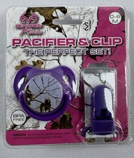 Pacifier  Lanyard Clip Set Realtree Orthodontic BPA Free Purple Camo NEW