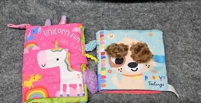 Make Believe Ideas 2 Crinkle Soft Cloth baby Book Puppy's Feelings Unicorn Fun 