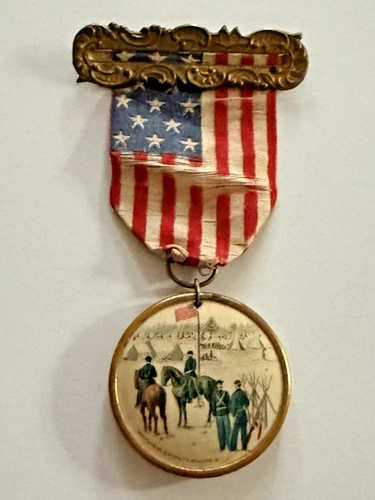 GAR Civil War Veteran Ribbon Badge Ohio Celluloid Medal Whitehead Hoag