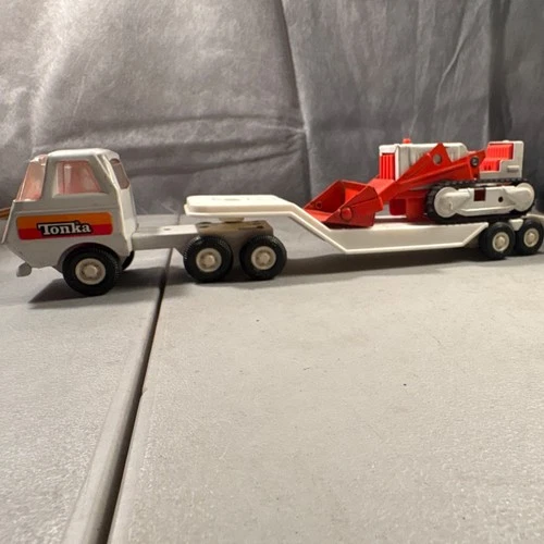 Tonka Vintage Diecast Construction Vehicle Truck Excavator White Red Black Toy