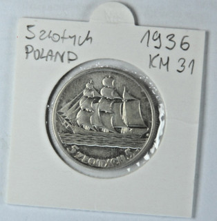 Polen 5 Zloty 1935 Ag 750 11 g VZ 15 jähriges Bestehen des Seehafens Gdynia