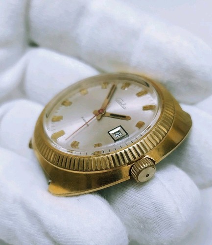 Vintage men's wristwatch Slava made in the USSR, gold-plated case AU-10 calendar - Picture 3 of 7