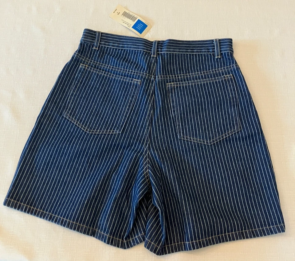 VINTAGE PINSTRIPE Dark Blue Jean Denim Mom Shorts, Covington Women’s Size 6 NEW - Image 2 of 3