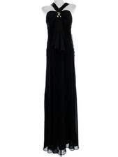 Evening Glam Maxi Gown Black Satin A-Line Sweetheart Sleeveless Pockets US 8