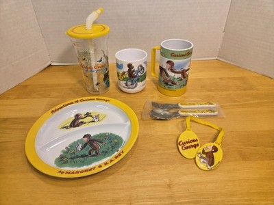 Vintage CURIOUS GEORGE 6-piece Children's Set Plate Cups Flatwear