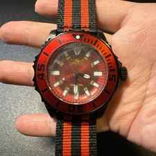 Invicta 18616 Men s Pro Diver 100 M Black Red Watch Nylon Strap 44mm Need Batte