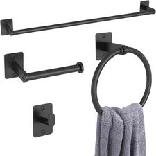 Matte Black Bathroom Accessories Set,  4 Pieces Bathroom Hardware Set, 24 Inch T