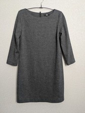 Uniqlo Womens Dress Size 10 Grey & Black Round Neck Back Zip Lined 3/4 Sleeve