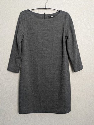 Uniqlo Damen Kleid Größe 10 Grau & Schwarz Rundhals Reißverschluss hinten gefüttert 3/4 Arm