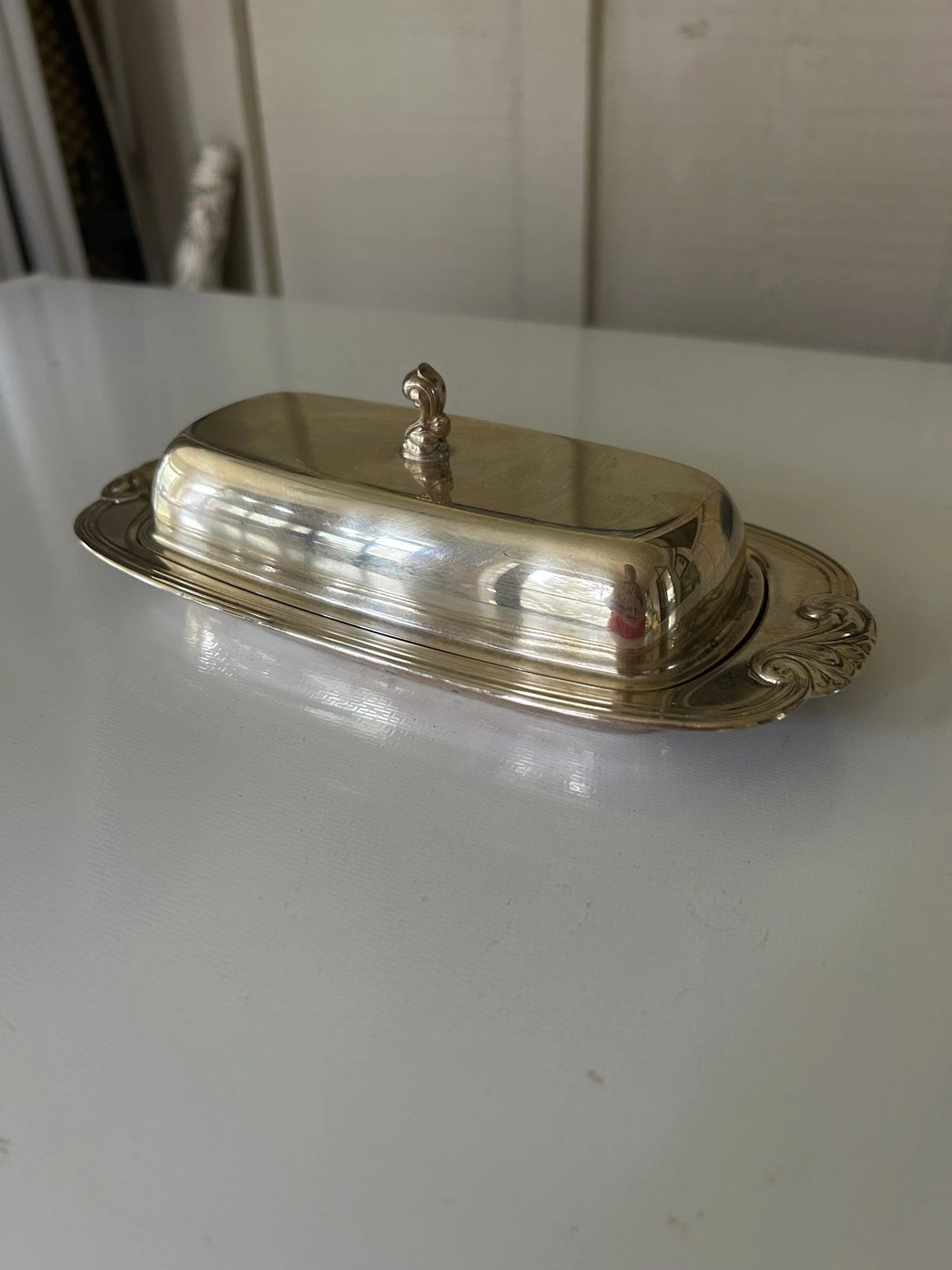 Wm. A Rogers Vintage 1960's Silver plate Covered Butter Dish with Glass Dish