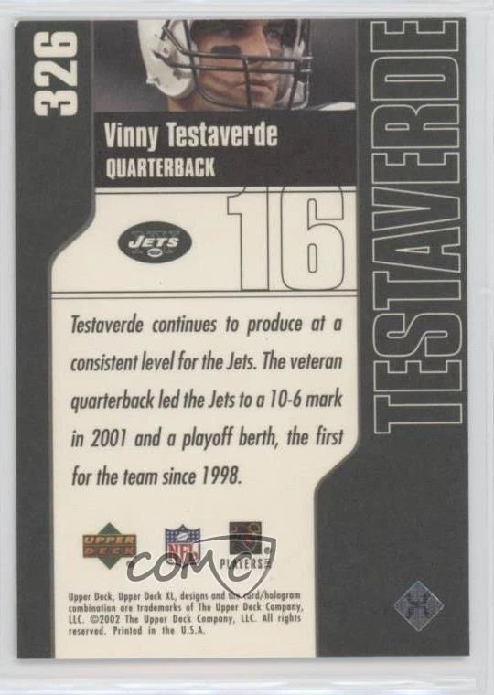 2002 Upper Deck XL Vinny Testaverde #326 - Image 2 of 2