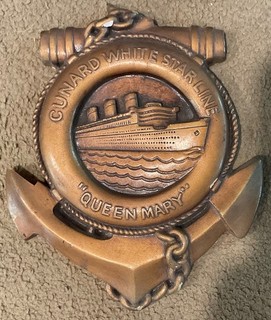 EARLY 1936 49 CUNARD WHITE STAR LINE QUEEN MARY ANCHOR LIFE RING SOLD ONBOARD 7”