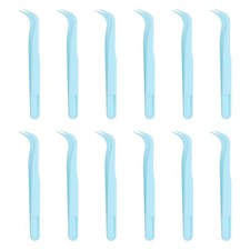 12 Pack Plastic Tweezers for Crafts, 4.5 Bent...