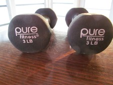 NEW PAIR 3 Lb PURE FITNES NEOPRENE COATED METAL Roundhead Dumbbell Barbell