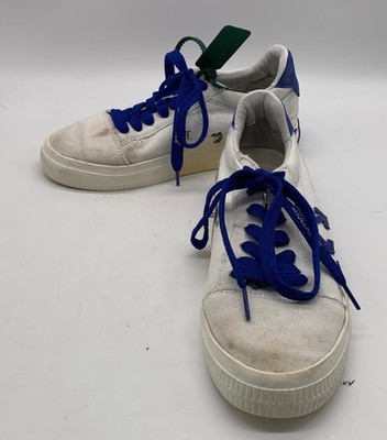 Off-White Womens Blue White Canvas Vulcanized Lace Up Low Top Sneakers sz 40