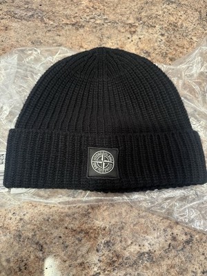 Stone Island Black Ribbed Knitted Beanie MENS HAT