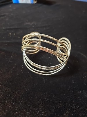 Kaiia Cuff Bracelet  Silver tone Hammered Chunky Modernist OSFM 2 1/2'' X 3''