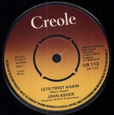 John Asher / Ashers Let's Twist Again/Twister 7'' vinyl UK Creole 1975 Split