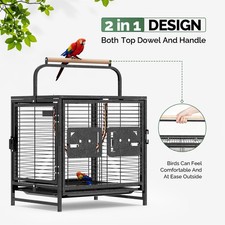25" Parakeet Wire Bird Cage for Finches, Canaries Hanging Travel Carrier Outdoor