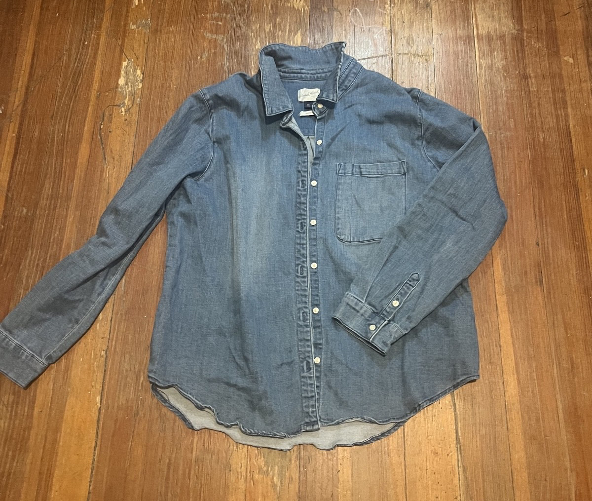 Universal Thread Button Up Blue Denim Oversize Bo… - image 1