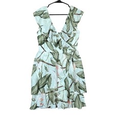 Express Womens Dress Cream Floral Ruffle Wrap V Neck Layered Midi Small 