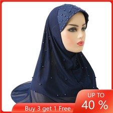 Muslim Women Turban Hijab Beaded One Piece Amira Prayer Headscarf Wrap Shawls
