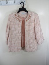 Alfred Dunner Blazer Size 14 Petite Pink Beaded Necklace Lined 3/4 Sleeve