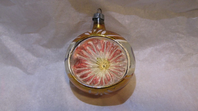 Vintage Christmas Gold Poland Glass Indent Ornament Hand Painted