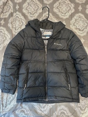 Columbia Boys Puffer Jacket Sz Medium 10/12 Black Omni-Heat Insulated Coat Hood