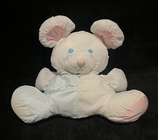 Read VTG Fisher Price Stuffed Rattle Plush Puffalump Mouse 1988 Bib Pink Blue