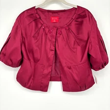 NWT ELLE Womens Bolero Jacket Size S Red Retro Cropped Pockets Cranberry 00s