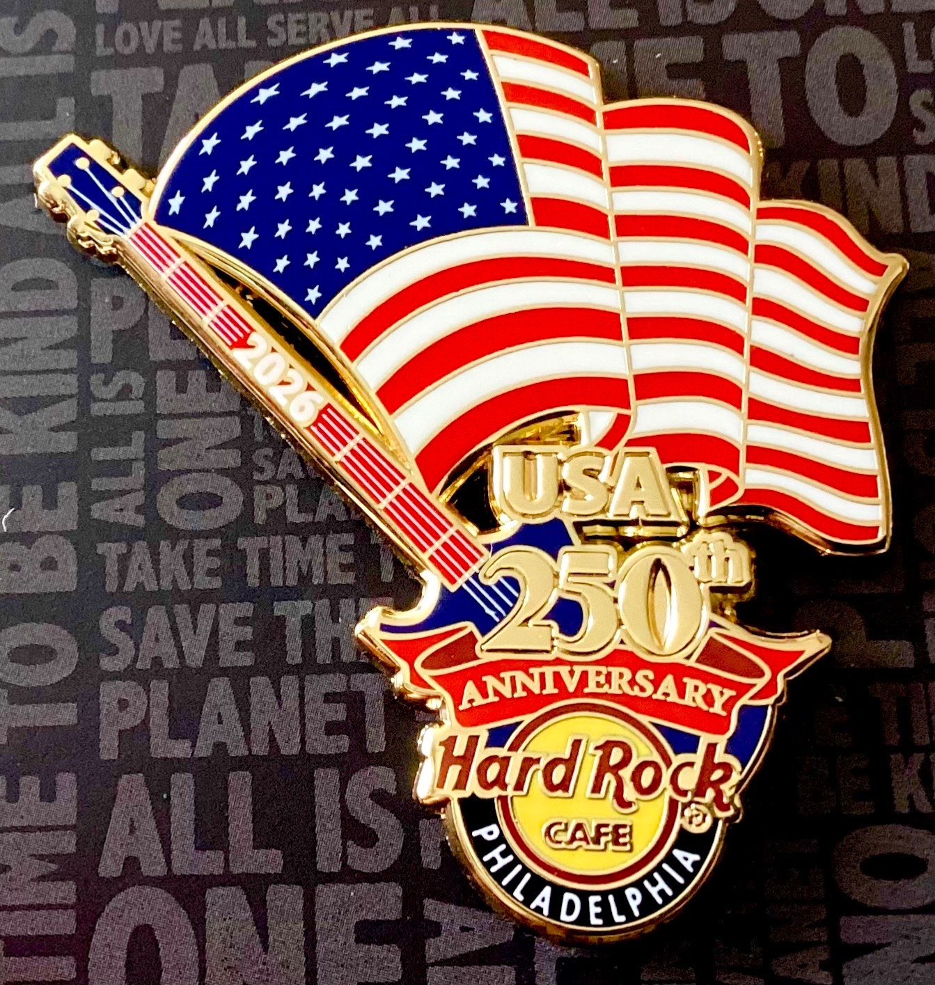 2026 Hard Rock Cafe Philadelphia Usa 250Th Anniversary Flag Guitar Le Pin