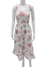 Christy Dawn Women Sundress White Floral Square Neck Sleeveless Long Zip Size S
