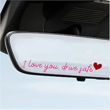 3PCS I Love You Drive Safe Mirror Stickers, Cute Rear View Mirror Decal Pink