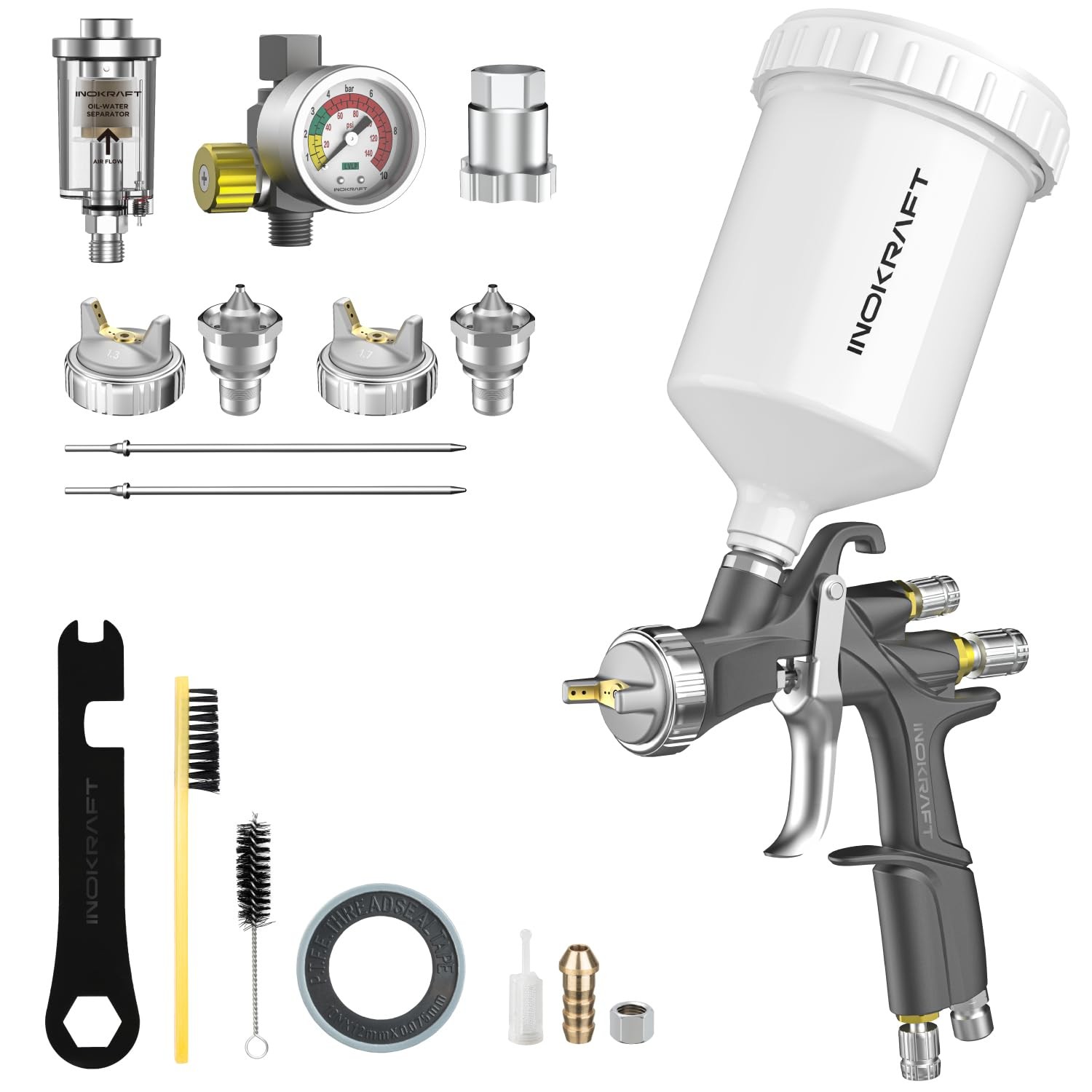 LVLP Air Spray Gun Kit for Car & Home DIY Painting, 1.3/1.5/1.7mm Nozzles