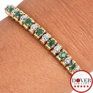 Estate Diamond 4.00cts Emerald Yellow Gold 7" Tennis Bracelet 15.2 Grams NR