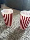 Vintage Hazel Atlas Red Candy Striped Milk Glass Tumblers Set Of 2