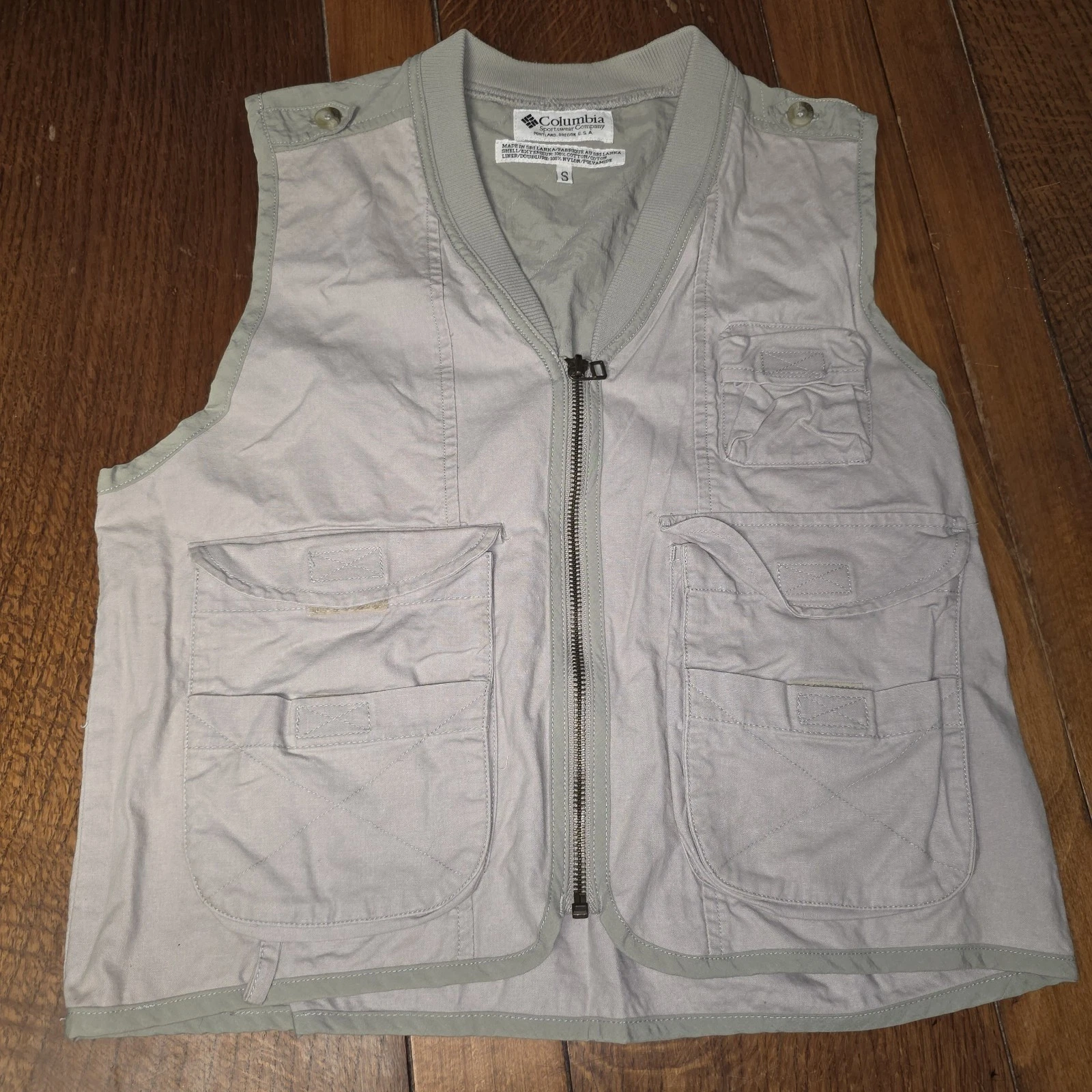 Vtg Columbia Sportswear Co Fishing Utility Zip Up Khaki Vest Sz S
