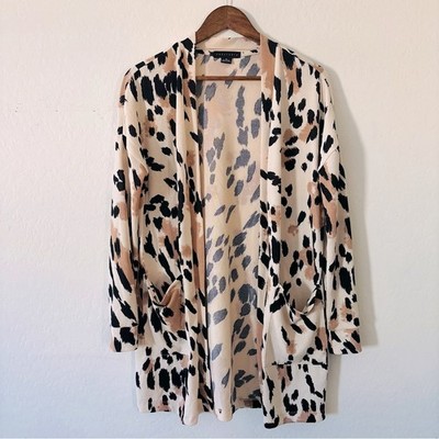 Sanctuary Animal Print Leopard Women's Open Front Cardigan Size XS Pockets